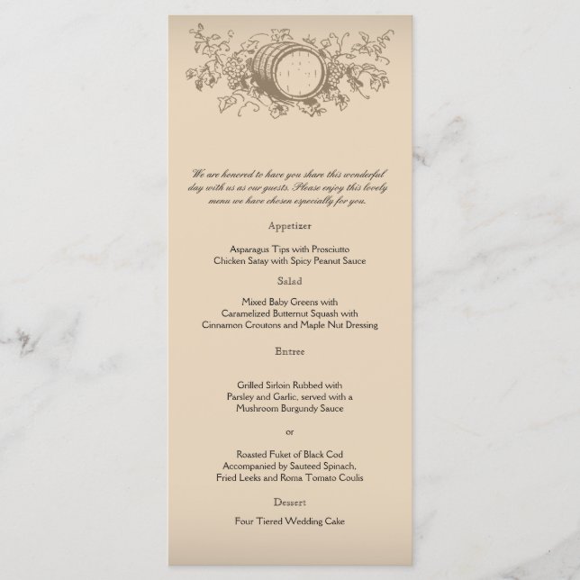 Menú Boda de bodega de vinos de época (Anverso)