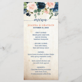 Menú Boda de Boho de Floral Rosa Rosa Azul de la Marina