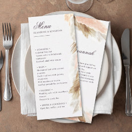 Menú boda de boho de pasto de Pampas y mensaje de 