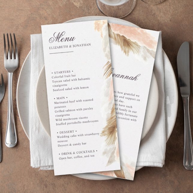Menú boda de boho de pasto de Pampas y mensaje de  (Subido por el creador)