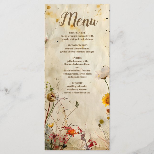 Menú Boda de Boho Fall Wildflower (Anverso)