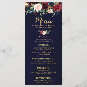 Menú Boda de Boho rústico floral de la Marina Roja