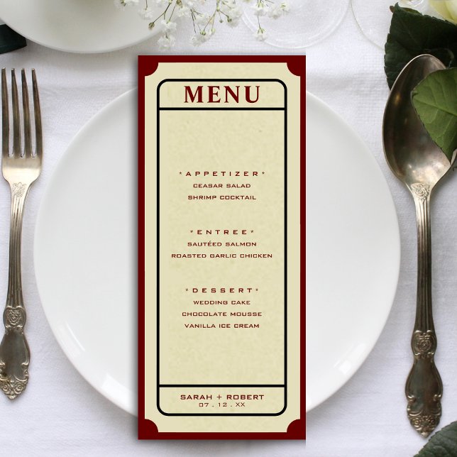 Menú Boda de boletos retro (Retro Ticket Stub Wedding Menu)