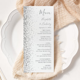 Menú Boda de borde de purpurina plateada blanca moderna