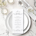 Menú Boda de borde floral clásico gris<br><div class="desc">Elegante menú boda de borde floral gris con un escudo floral y monogramas en la parte posterior. Para una personalización más avanzada de este diseño,  haga clic en el BOTÓN HERRAMIENTA DE DISEÑO de arriba.</div>