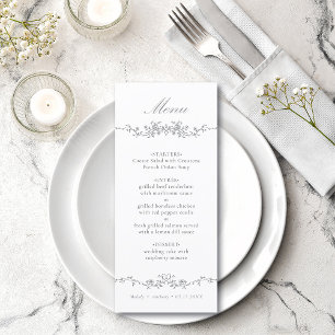 Menú Boda de borde floral clásico gris