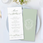 Menú Boda de borde floral Sage Green Classic<br><div class="desc">Elegante menú boda de borde floral verde sabio con un escudo floral y monogramas en la parte posterior. Para una personalización más avanzada de este diseño,  haga clic en el BOTÓN HERRAMIENTA DE DISEÑO de arriba.</div>