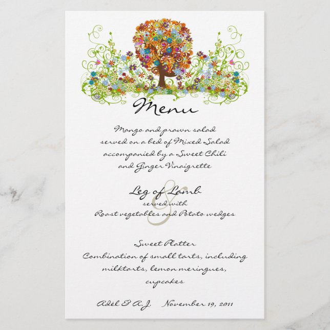 Menú Boda de bosque rústico (Anverso)