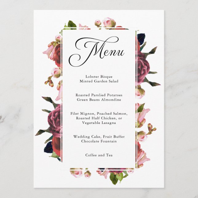 Menú Boda de Bouquet con flores rosadas (Anverso)