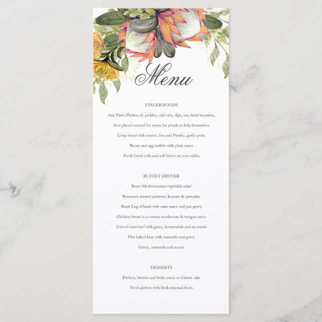 Menú Boda de Bouquet de King Protea (Anverso)