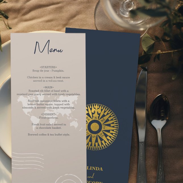 Menú Boda de brújula de Passport de boda de destino (Destination Wedding Passport Compass Wedding Menu)