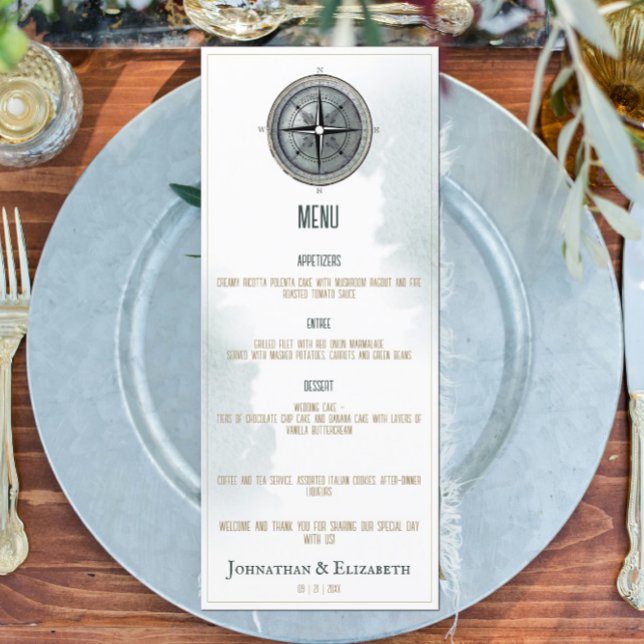 Menú Boda de brújula nautica vintage (Vintage Nautical Compass Wedding Menu)