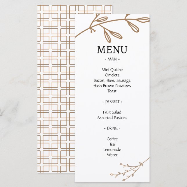 Menú Boda de brunch de follaje natural clásico marrón (Anverso / Reverso)