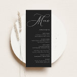 Menú Boda de caligrafía caprichosa negra<br><div class="desc">Decore el tono de su recepción con esta carta boda de personalizable con caligrafía caprichosa y un diseño limpio y elegante. Diseñada para adaptarse a cualquier temática o temporada boda, esta carta le da un toque final a sus mesas, mientras mantiene informados a los huéspedes sobre la comida. Personalice la...</div>