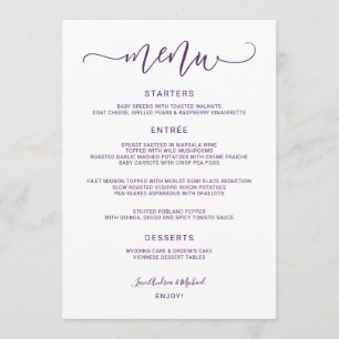 Menú Boda de caligrafía de abalanzamiento (ciruela/púrp
