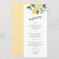 Menú Boda de caligrafía de limón moderno