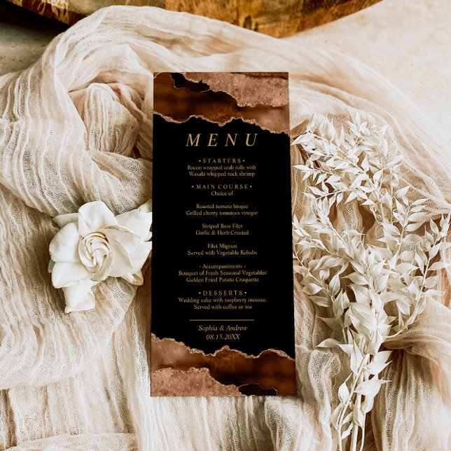 Menú Boda de caligrafía de oro negro y desierto (Subido por el creador)