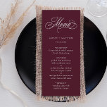 Menú Boda de caligrafía de Swirly Romantic de Borgoña<br><div class="desc">Carta boda burdeos y blancos con elegantes y románticas letras de caligrafía rápida con sus nombres. Para una personalización más avanzada de este diseño,  haga clic en el BOTÓN HERRAMIENTA DE DISEÑO AZUL de arriba.</div>