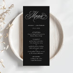 Menú Boda de caligrafía de Swirly romántica negra<br><div class="desc">Sencillo menú boda en blanco y negro con elegantes y románticas letras de caligrafía rápida con sus nombres. Para una personalización más avanzada de este diseño,  haga clic en el BOTÓN HERRAMIENTA DE DISEÑO AZUL de arriba.</div>