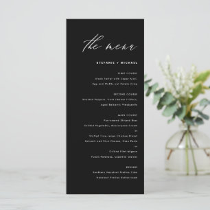 Menú Boda de caligrafía elegante en blanco y negro