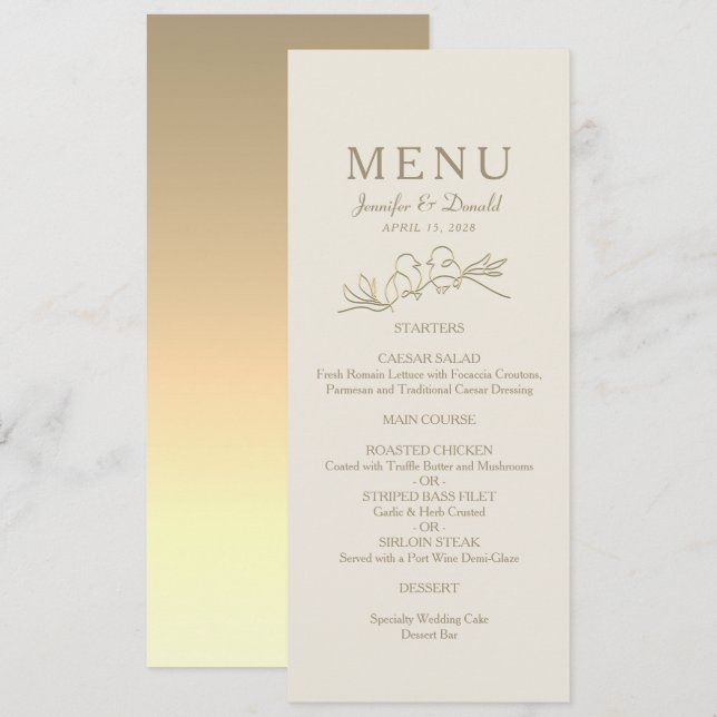 Menú Boda de caligrafía en oro (Anverso / Reverso)