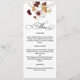 Menú Boda de caligrafía floral acuarela de flores silve