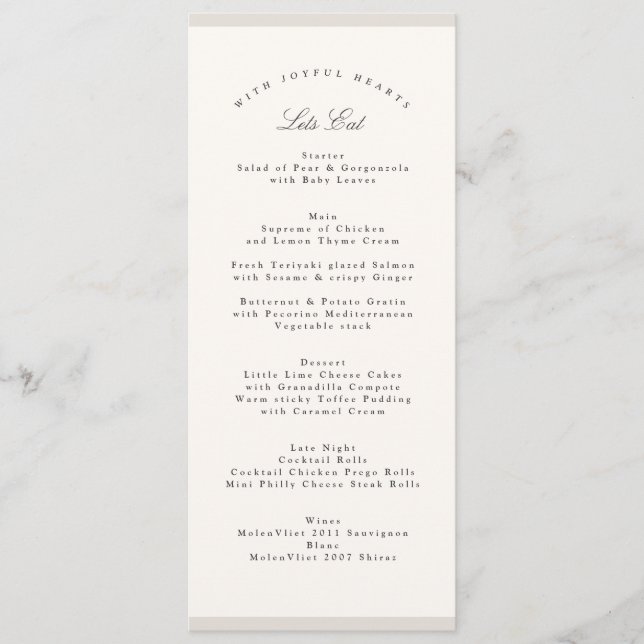 Menú Boda de Caligrafía Minimalista Elegante (Anverso)