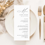 Menú Boda de caligrafía Minimalista simple y moderna<br><div class="desc">Este sencillo y moderno menú Boda de caligrafía Minimalista es perfecto para cualquier ocasión formal, como una cena de boda, un ensayo o una fiesta de compromiso. El diseño presenta una combinación de colores blanco y negro con un toque moderno y minimalista. La carta es sencilla y minimalista, por lo...</div>
