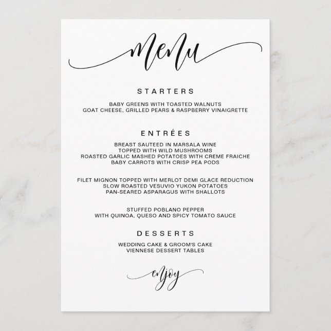 Menú Boda de caligrafía moderna (Anverso)