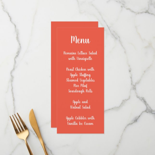 Menú Boda de Caligrafía Moderna Naranja Rojo (Anverso/Reverso In Situ)