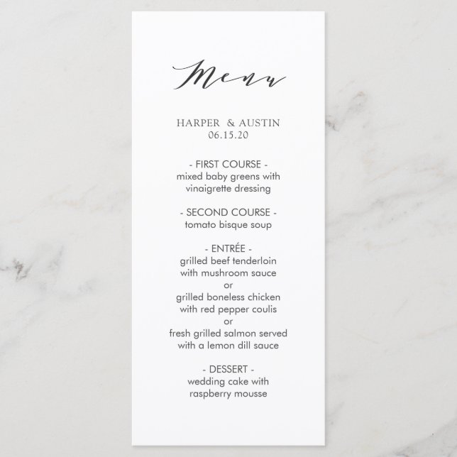 Menú Boda de caligrafía moderna simple (Anverso)