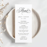 Menú Boda de caligrafía romántica de Swirly<br><div class="desc">Sencillo menú boda en blanco y negro con elegantes y románticas letras de caligrafía rápida con sus nombres. Para una personalización más avanzada de este diseño,  haga clic en el BOTÓN HERRAMIENTA DE DISEÑO AZUL de arriba.</div>