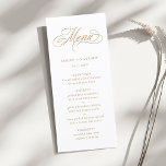 Menú Boda de caligrafía romántica dorada<br><div class="desc">Carta boda dorada y blanca con elegantes y románticas letras de caligrafía rápida con sus nombres. Para una personalización más avanzada de este diseño,  haga clic en el BOTÓN HERRAMIENTA DE DISEÑO AZUL de arriba.</div>