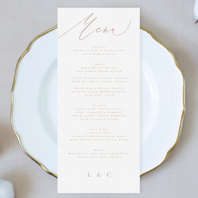 Menú Boda de caligrafía rosada moderna (Subido por el creador)