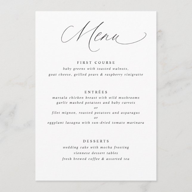 Menú Boda de caligrafía suave simple y elegante (Anverso)