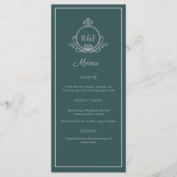 Menú Boda de caligrafía verde elegante plateada
