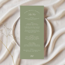 Menú Boda de caligrafía verde sabio tradicional