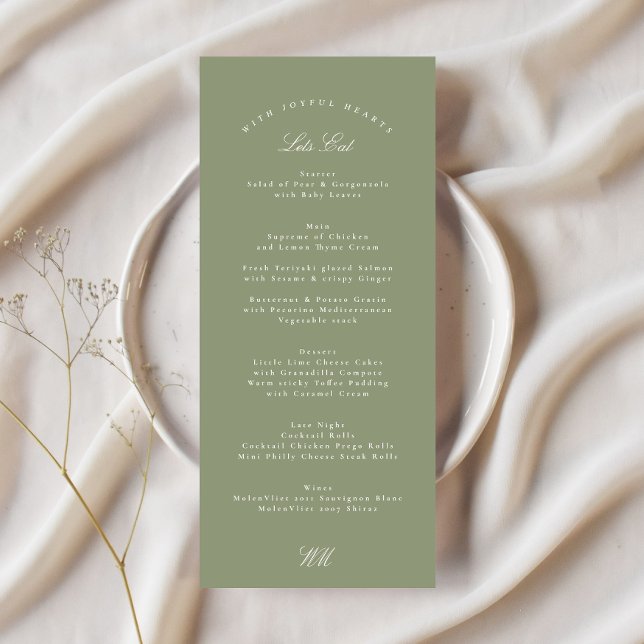 Menú Boda de caligrafía verde sabio tradicional (Subido por el creador)