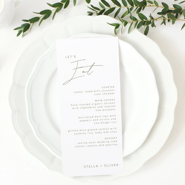 Menú Boda de caligrafía verde sage moderna (Modern Sage Green Calligraphy Wedding Menu)