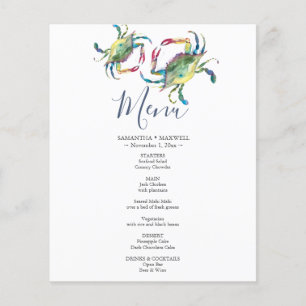 Menú Boda de cangrejo azul acuarela