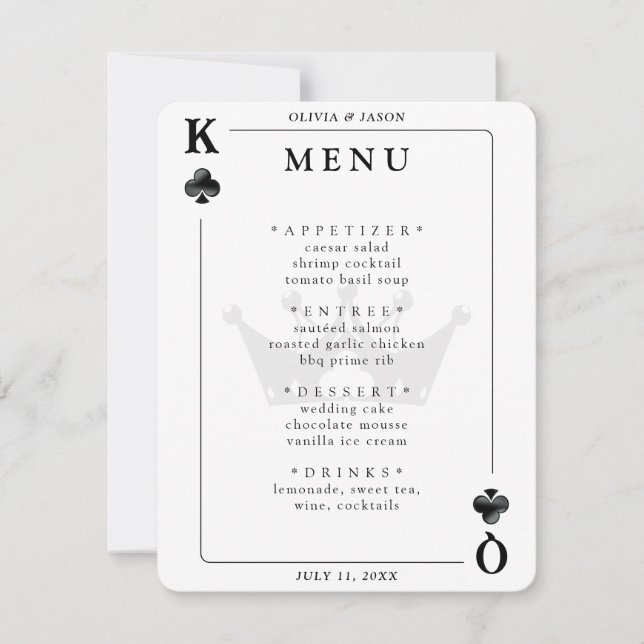 Menú Boda de cartas de Rey y Reina de clubes (Anverso)