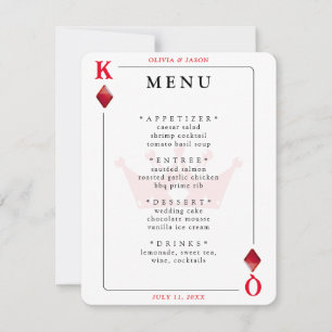 Menú Boda de cartas de Rey y Reina de diamantes