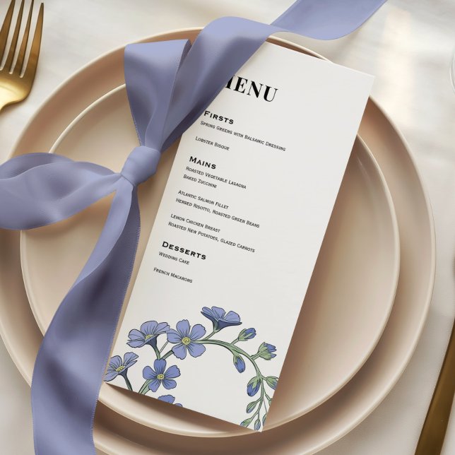 Menú Boda de cena floral moderna azul pervinca (Subido por el creador)