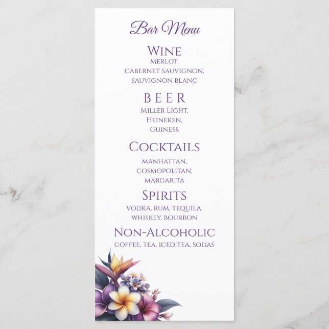 Menú boda de cena y bar - Floral tropical (Reverso)