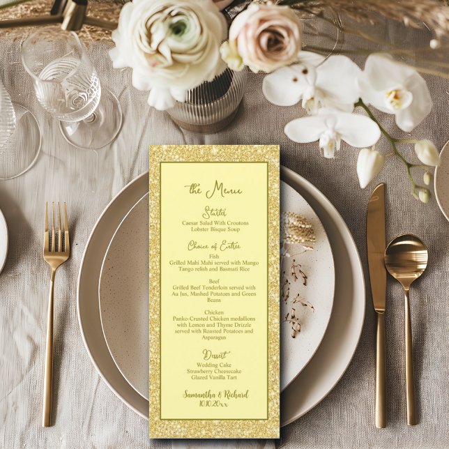 Menú Boda de Champagne Beige Gold Purpurina 4x9" (Subido por el creador)