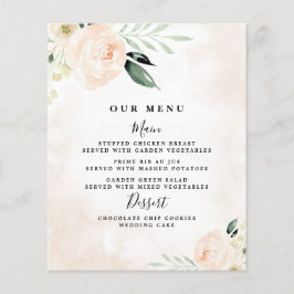 Menú Boda de champán elegante con flores rosas de 