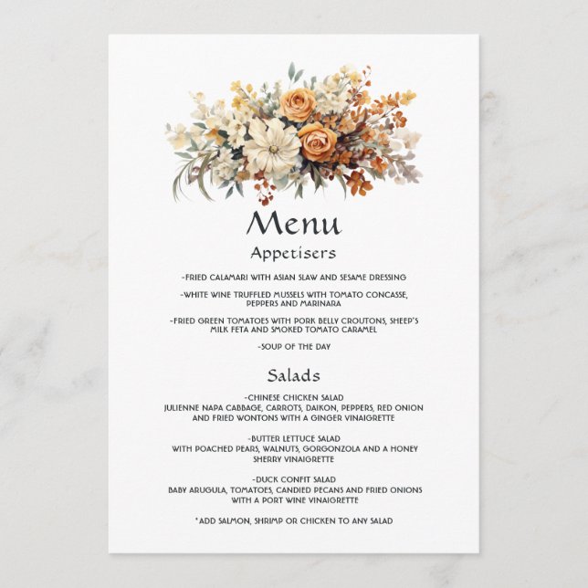 Menú Boda de champán y floral de marfil (Anverso)