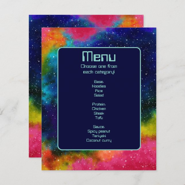 Menú Boda de Ciencia Ficción Galáctica (Anverso / Reverso)