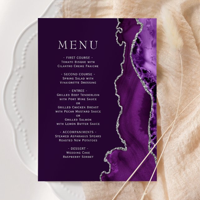 Menú Boda de ciruela de ágata plateada púrpura (Subido por el creador)