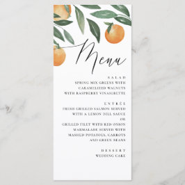 Menú Boda de cítrico acuarela | Naranja de guión elegan